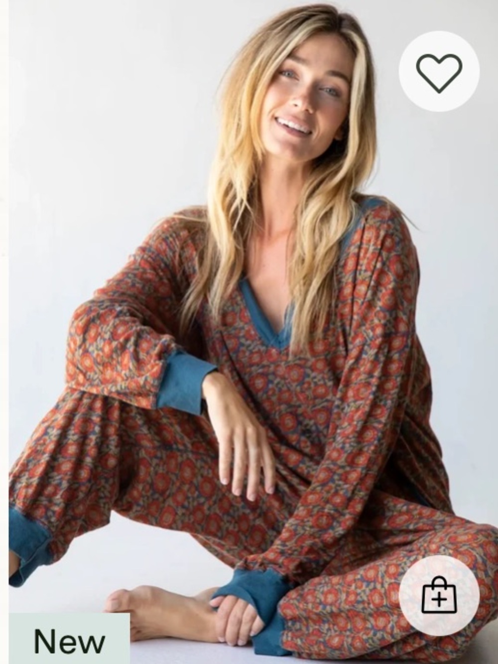 NATURAL LIFE Johnny Jumpsuit Romper Blue Red Vines Onsie Oversized Fits XS S M